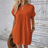 Valentine™ Kleid Mit Fließender Passform und Umgeschlagenen Ärmeln – Orange