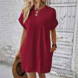Valentine™ Kleid Mit Fließender Passform und Umgeschlagenen Ärmeln – Rot