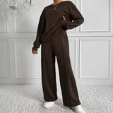 Estelle™ Premium-Sweatshirt-Set mit Palazzo-Hose – Braun