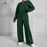 Estelle™ Premium-Sweatshirt-Set mit Palazzo-Hose – Grün