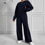 Estelle™ Premium-Sweatshirt-Set mit Palazzo-Hose – Dunkelblau