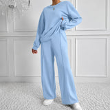 Estelle™ Premium-Sweatshirt-Set mit Palazzo-Hose – Hellblau