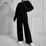 Estelle™ Premium-Sweatshirt-Set mit Palazzo-Hose – Schwarz