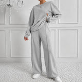 Estelle™ Premium-Sweatshirt-Set mit Palazzo-Hose – Hellgrau