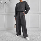 Estelle™ Premium-Sweatshirt-Set mit Palazzo-Hose – Dunkelgrau