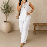 Lucienne™ Set mit Bluse mit Frontausschnitt und Palazzo-Hose – Weiß