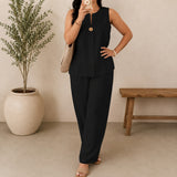 Lucienne™ Set mit Bluse mit Frontausschnitt und Palazzo-Hose – Schwarz