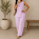 Lucienne™ Set mit Bluse mit Frontausschnitt und Palazzo-Hose – Rosa