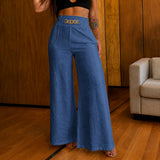 Valenzia™ Hose mit Hoher Taille und Exklusivem Goldenen Detail – Marineblau