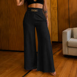 Valenzia™ Hose mit Hoher Taille und Exklusivem Goldenen Detail – Schwarz