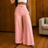 Valenzia™ Hose mit Hoher Taille und Exklusivem Goldenen Detail – Lachsrosa