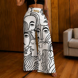 Valenzia™ Hose mit Hoher Taille und Exklusivem Goldenen Detail – Weiß mit Schwarz