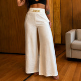 Valenzia™ Hose mit Hoher Taille und Exklusivem Goldenen Detail – Weiß