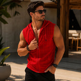 Carter™ Ärmelloses Shirt aus Atmungsaktivem Strick mit Kapuze und Reißverschluss – Rot
