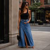 Siena™ Jeans-Maxirock mit Verlängernder Silhouette und Modernem Design – Blau