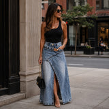 Siena™ Jeans-Maxirock mit Verlängernder Silhouette und Modernem Design – Hellblau