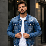 Logan™ Jeansjacke mit Premium Stone-Wash und Distressed-Details – Blau