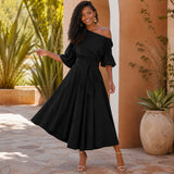 Verona Belle™ Kleid mit Vielseitigem Ausschnitt und Eleganter Taillenbindung – Schwarz