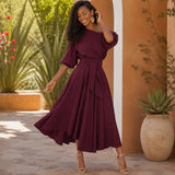 Verona Belle™ Kleid mit Vielseitigem Ausschnitt und Eleganter Taillenbindung – Bordeaux