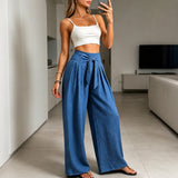 Arielle™ Hose mit Eleganter Verstellbarer Bindeschärpe und Strukturiertem Bund – Blau