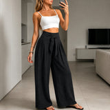 Arielle™ Hose mit Eleganter Verstellbarer Bindeschärpe und Strukturiertem Bund – Schwarz
