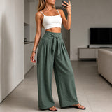 Arielle™ Hose mit Eleganter Verstellbarer Bindeschärpe und Strukturiertem Bund – Grün