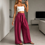 Arielle™ Hose mit Eleganter Verstellbarer Bindeschärpe und Strukturiertem Bund – Rot