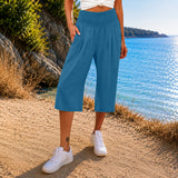 Rosetta™ Culotte aus Baumwoll-Leinen mit Elegantem Kräuselbund – Blau