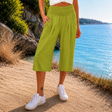 Rosetta™ Culotte aus Baumwoll-Leinen mit Elegantem Kräuselbund – Grün