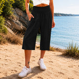 Rosetta™ Culotte aus Baumwoll-Leinen mit Elegantem Kräuselbund – Schwarz