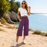Rosetta™ Culotte aus Baumwoll-Leinen mit Elegantem Kräuselbund – Lila