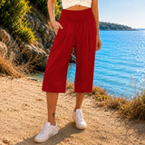 Rosetta™ Culotte aus Baumwoll-Leinen mit Elegantem Kräuselbund – Rot