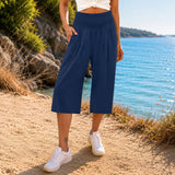 Rosetta™ Culotte aus Baumwoll-Leinen mit Elegantem Kräuselbund – Dunkelblau