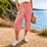 Rosetta™ Culotte aus Baumwoll-Leinen mit Elegantem Kräuselbund – Hellrosa