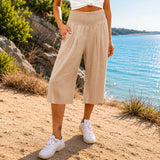 Rosetta™ Culotte aus Baumwoll-Leinen mit Elegantem Kräuselbund – Khaki