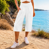 Rosetta™ Culotte aus Baumwoll-Leinen mit Elegantem Kräuselbund – Weiß
