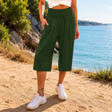 Rosetta™ Culotte aus Baumwoll-Leinen mit Elegantem Kräuselbund – Dunkelgrün