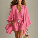 Alena™ Set aus Visco-Leinen mit Leichtem Kimono – Rosa