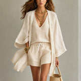 Alena™ Set aus Visco-Leinen mit Leichtem Kimono – Creme