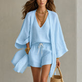 Alena™ Set aus Visco-Leinen mit Leichtem Kimono – Hellblau