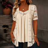 Nadia™ Bluse aus Leinenmischgewebe mit Lagenlook und Spitze – Creme