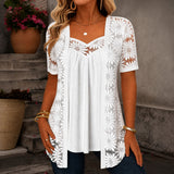 Nadia™ Bluse aus Leinenmischgewebe mit Lagenlook und Spitze – Weiß