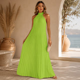 Sicilia™ Maxikleid mit Eleganten Plisseefalten und Locker Fallender Passform – Grün