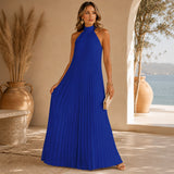 Sicilia™ Maxikleid mit Eleganten Plisseefalten und Locker Fallender Passform – Blau