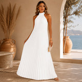 Sicilia™ Maxikleid mit Eleganten Plisseefalten und Locker Fallender Passform – Weiß