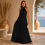 Sicilia™ Maxikleid mit Eleganten Plisseefalten und Locker Fallender Passform – Schwarz