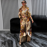 Odette™ Set mit Langer Bluse im Printdesign und Weiter Hose mit Fließendem Fall – Gold
