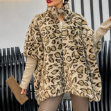 Mantel Maren™ mit Animalprint aus Kunstfell und Gerippten Ärmeln – Khaki