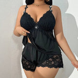 Amara™ Babydoll-Set Mit Top Und Shorts Mit Spitzenbesatz – Schwarz