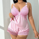 Amara™ Babydoll-Set Mit Top Und Shorts Mit Spitzenbesatz – Pink